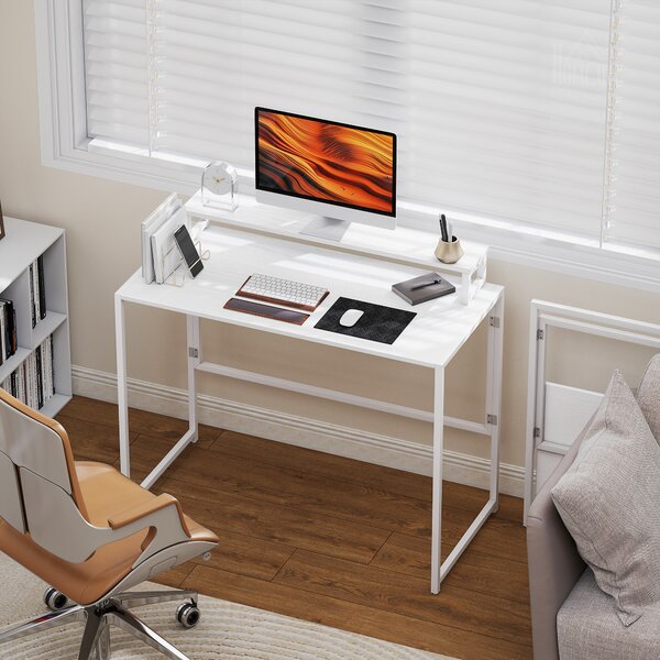 HOMCOM Scrivania Pieghevole Tavolo per Computer con Supporto per Monitor, per Studio, 100x48x87,5 cm, Bianco | Aosom Italy