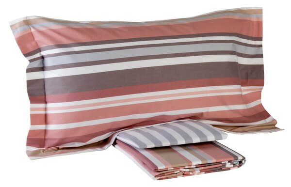Completo Lenzuola In Flanella Wall-paper Singolo - 160X290 90X205 + 1 Federa 50X80 Mirabello Geometrico Rosa Caleffi