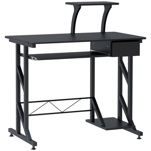 Scrivania da Ufficio Porta PC 90x50x95 cm in Acciaio e MDF Nero