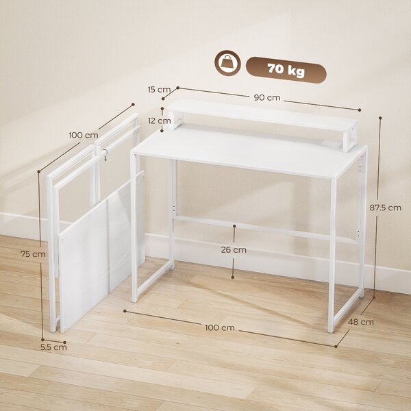 HOMCOM Scrivania Pieghevole Tavolo per Computer con Supporto per Monitor, per Studio, 100x48x87,5 cm, Bianco | Aosom Italy
