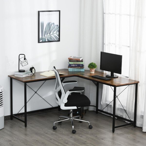 Scrivania da Ufficio ad Angolo Porta PC 150x150x75 cm in Legno e Metallo Nero e Marrone