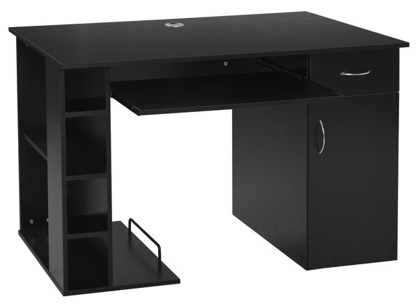 Scrivania da Ufficio Porta PC 120x60x74 cm con Mensole Ripiano Tastiera Nera