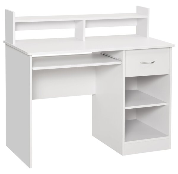 Scrivania 104 x 48 x 95,5 cm con Ripiano Tastiera Estraibile e Mensole in Legno Bianco