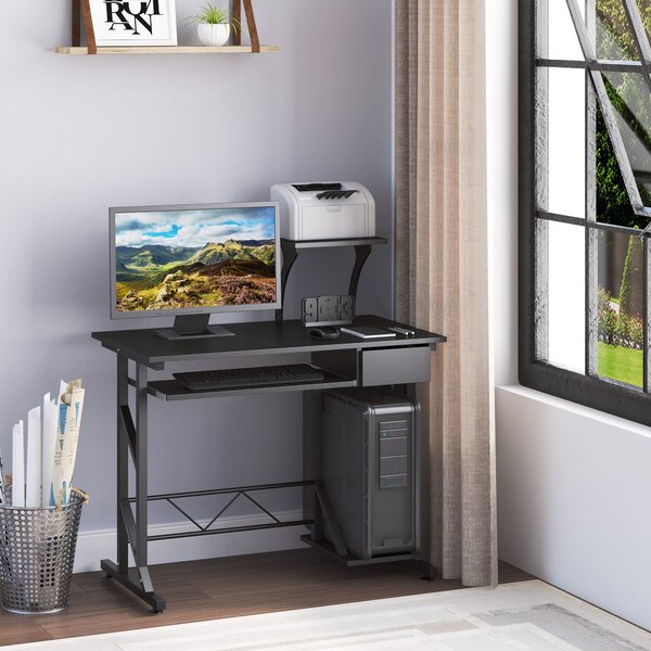 Scrivania da Ufficio Porta PC 90x50x95 cm in Acciaio e MDF Nero