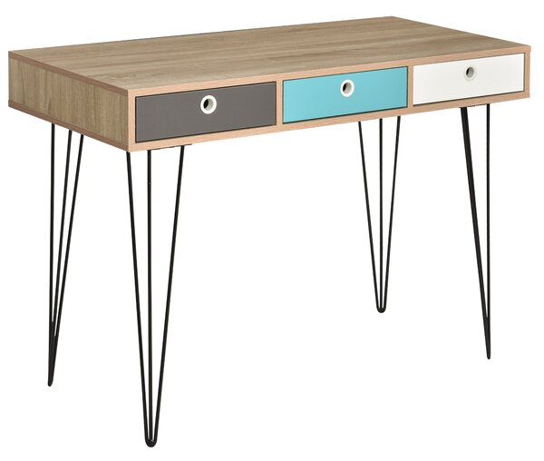 Scrivania 3 Cassetti 110x50x77,5 cm in Truciolare e Metallo Rovere chiaro