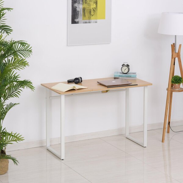 Scrivania da Ufficio con Piano Inclinabile 120x60x76 cm in Acciaio e MDF Bianca