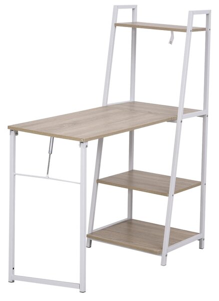 Scrivania Pieghevole da Ufficio 106x48x128 cm con Libreria in Legno e Metallo Bianco e Rovere