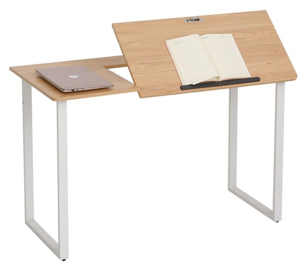 Scrivania da Ufficio con Piano Inclinabile 120x60x76 cm in Acciaio e MDF Bianca