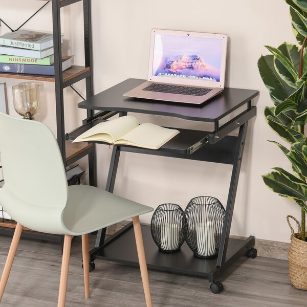 Scrivania Porta PC 60x48x73 cm con Ruote Nera