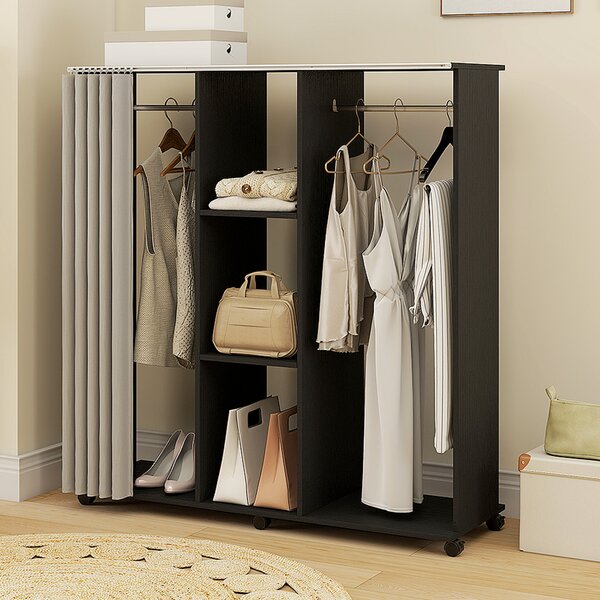 HOMCOM Armadio Appendiabiti Mobile Contenitore con 6 Ruote, in Legno, 120x40x128 cm, Nero | Aosom Italy