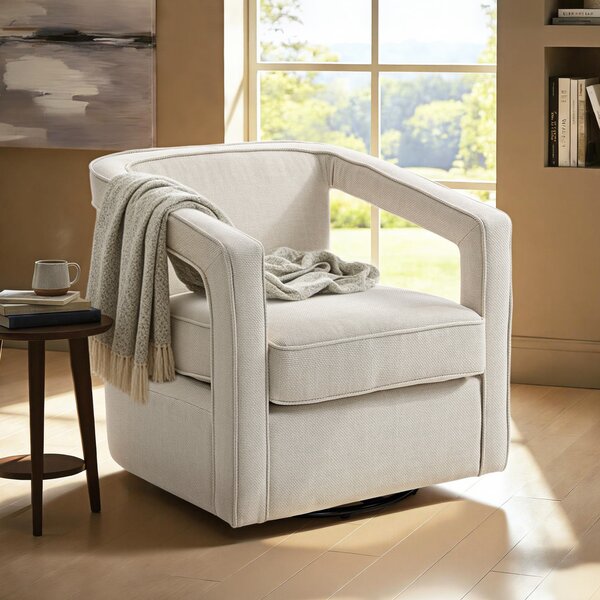HOMCOM Poltrona Soggiorno Girevole 360°, Poltrona Relax con Schienale e Braccioli Monopezzo, 77x75x72 cm, Beige | Aosom Italy