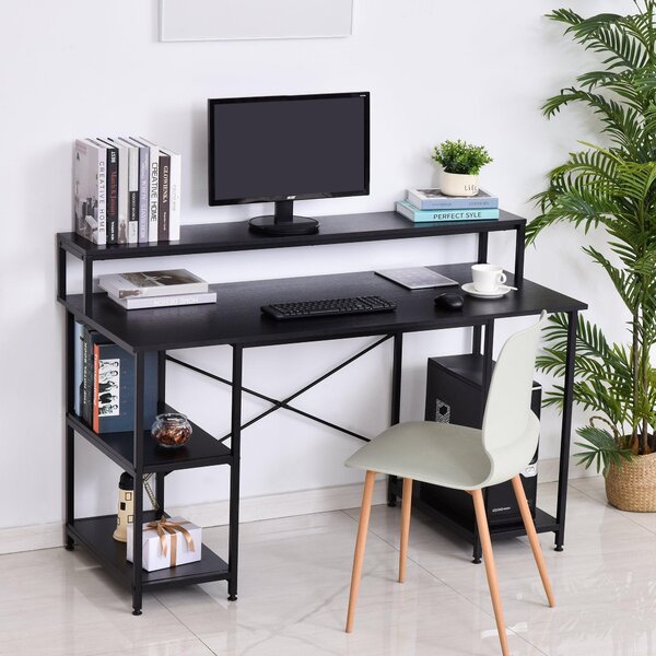 Scrivania da Ufficio con Ripiano 140x60x93 cm in Acciaio Nera