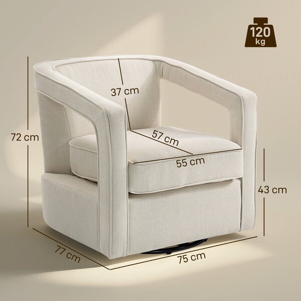 HOMCOM Poltrona Soggiorno Girevole 360°, Poltrona Relax con Schienale e Braccioli Monopezzo, 77x75x72 cm, Beige | Aosom Italy