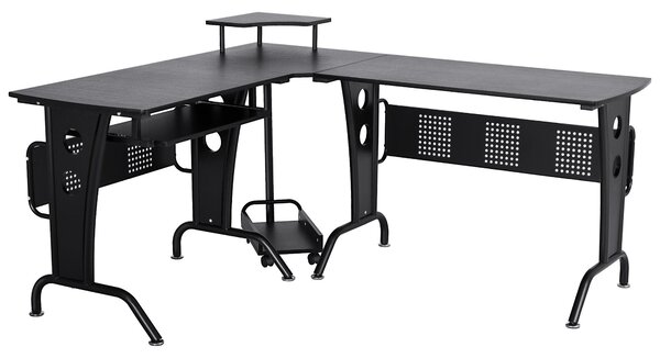 Scrivania da Ufficio ad Angolo Porta PC 170x140x86,5 cm in Acciaio e MDF Nera