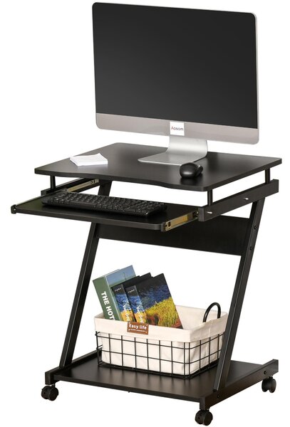 Scrivania Porta PC 60x48x73 cm con Ruote Nera