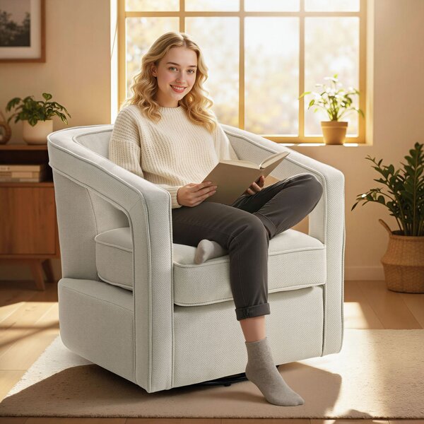HOMCOM Poltrona Soggiorno Girevole 360°, Poltrona Relax con Schienale e Braccioli Monopezzo, 77x75x72 cm, Beige | Aosom Italy