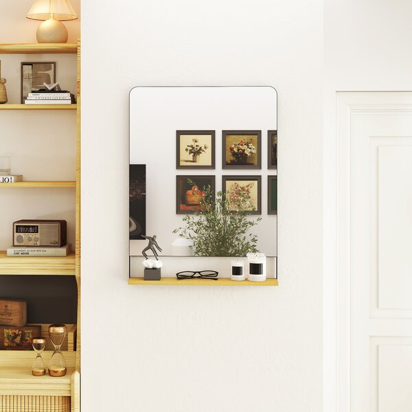 HOMCOM Specchio da Parete 80x60 cm con Mensola in Legno, Specchio Rettangolare Moderno con Cornice in Metallo, Nero | Aosom Italy