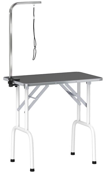 PawHut Tavolo per Toelettatura per Cani, Tavolo per la Cura degli Animali con Imbracatura Pieghevole, Gambe in Acciaio e Piano Antiscivolo, 81x48,5x80 cm, Nero | Aosom Italy