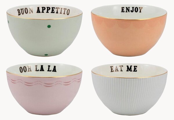 Set di 4 ciotole piccole in Fine Bone China Slogan