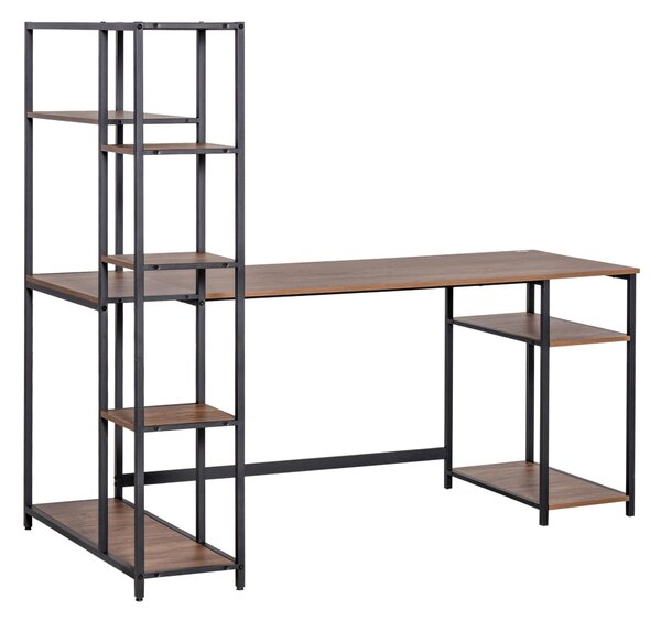 Scrivania da Ufficio 70x90x148,5 cm in Metallo e MDF Nero e Color Noce