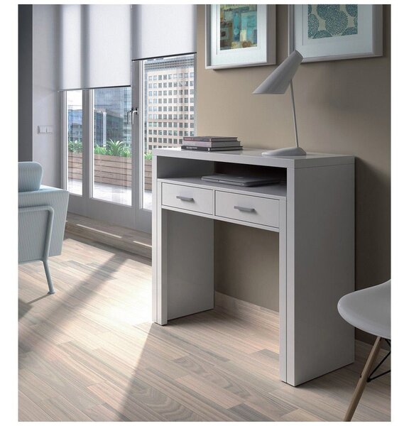 Scrivania Consolle Allungabile 2 Cassetti 98,5x36x87,5 cm in Legno Bianco