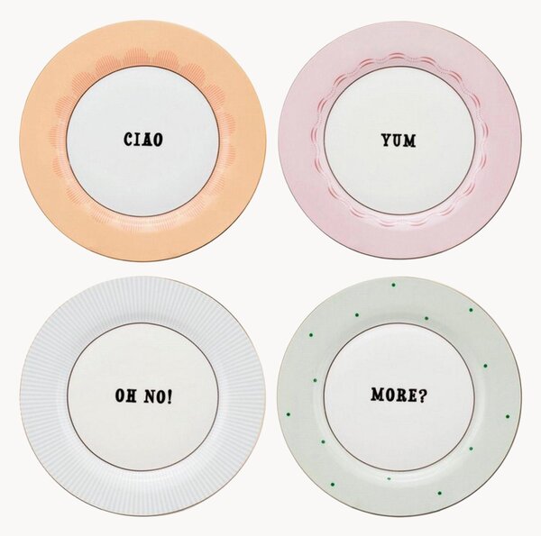 Set di 4 piatti da colazione in Fine Bone China Slogan