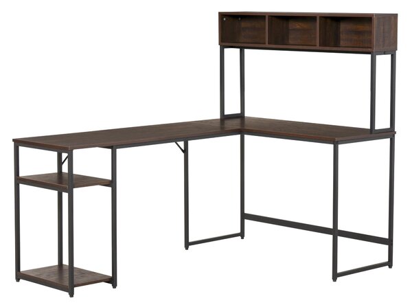 Scrivania Angolare da Ufficio 170x120x140 cm in Metallo e Legno Noce e Nero