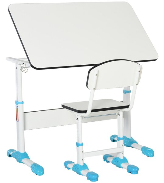 Set Scrivania e Sedia per Bambini Altezza Regolabile Bianca