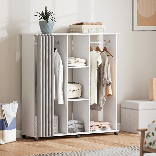 HOMCOM Armadio Appendiabiti Mobile Contenitore con 6 Ruote, in Legno, 120x40x128 cm, Bianco | Aosom Italy