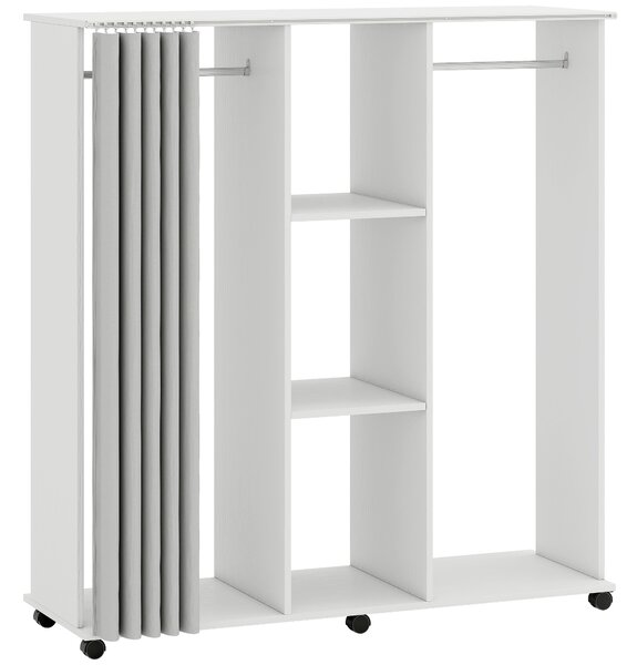 HOMCOM Armadio Appendiabiti Mobile Contenitore con 6 Ruote, in Legno, 120x40x128 cm, Bianco | Aosom Italy