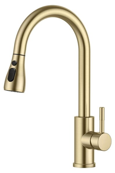Rubinetto da cucina, miscelatore per cucina - Estensibile - Acciaio inossidabile - Finitura oro spazzolato - Rotazione a 360 gradi - Per la cucina