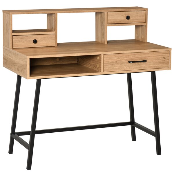 Scrivania con Cassetti e Mensole 105x55x100 cm in Metallo e Legno Truciolare Naturale