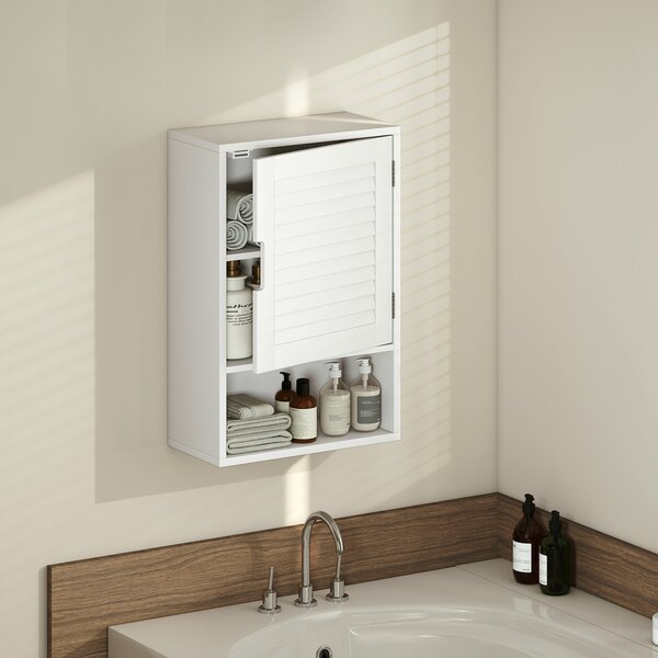 HOMCOM Armadietto da Bagno a Parete con Porta a Stecche, Ripiano Regolabile e Scomparto Aperto, 40x20x60 cm, Bianco | Aosom Italy