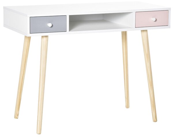 Scrivania per Bambini 100x48x76,5 cm in Legno di Pino e MDF Bianco Rosa e Grigio