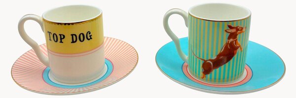 Set di 2 tazzine e piattini in Fine Bone China Dog