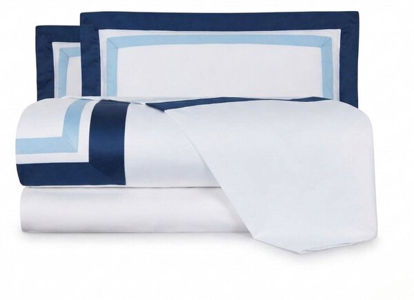 Completo Copripiumino In Raso Di Cotone Two-tone Matrimoniale - 255X255 175X205 + 2 Federe 50X80 Mirabello Brera Tinta Unita Blu Caleffi