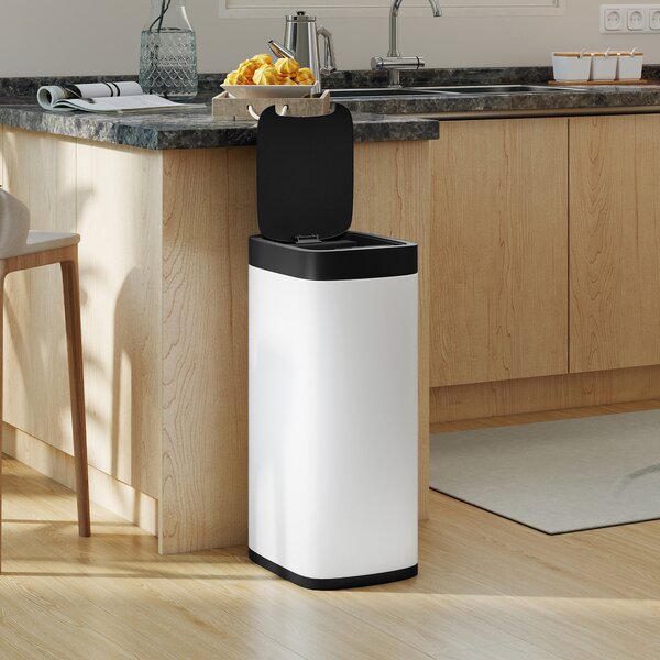 HOMCOM Pattumiera da Cucina Automatica 50L, Pattumiera a Sensore di Movimento, a Batteria, 26,5x35,5x68 cm, Crema | Aosom Italy