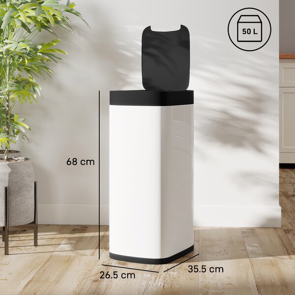 HOMCOM Pattumiera da Cucina Automatica 50L, Pattumiera a Sensore di Movimento, a Batteria, 26,5x35,5x68 cm, Crema | Aosom Italy