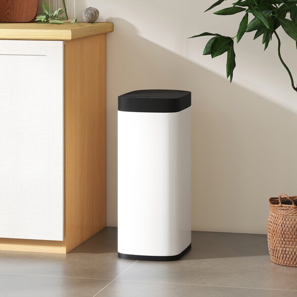 HOMCOM Pattumiera da Cucina Automatica 50L, Pattumiera a Sensore di Movimento, a Batteria, 26,5x35,5x68 cm, Crema | Aosom Italy