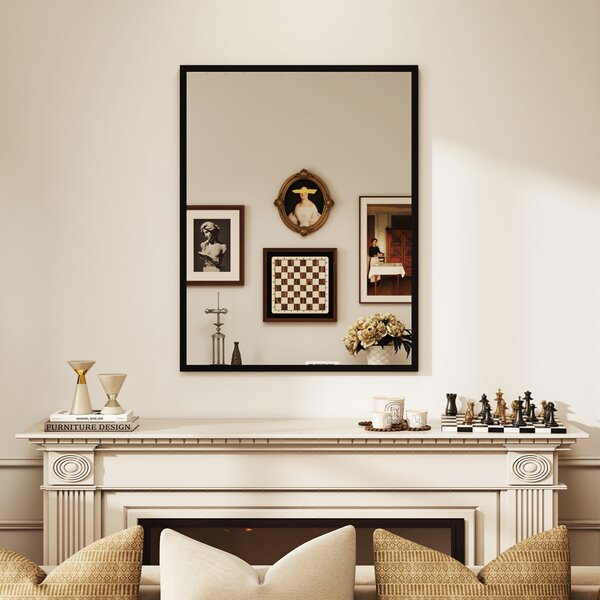 HOMCOM Specchio da Parete Rettangolare 90x70 cm, Cornice in Legno Nero, Ideale per Bagno, Salotto o Camera da Letto | Aosom Italy