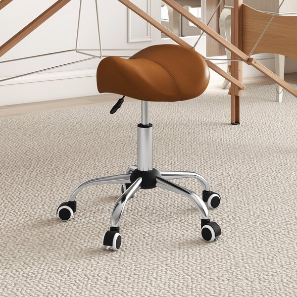 HOMCOM Sgabello con Ruote, Sedia da Lavoro con Altezza Regolabile 49-61 cm e Sella Ergonomica, 52x53x49-61 cm, Marrone | Aosom Italy