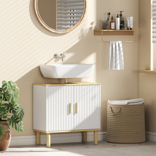 HOMCOM Mobile Sottolavabo con Ripiano Regolabile, Armadio per Lavabo senza Piedistallo, con Ante Scanalate, 60x30x61 cm, Bianco | Aosom Italy