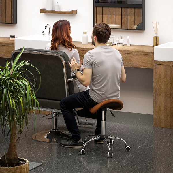 HOMCOM Sgabello con Ruote, Sedia da Lavoro con Altezza Regolabile 49-61 cm e Sella Ergonomica, 52x53x49-61 cm, Marrone | Aosom Italy