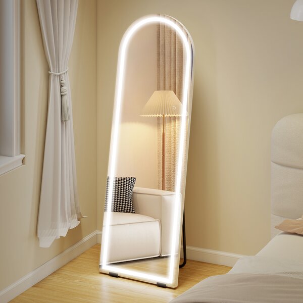 HOMCOM Specchio da Terra Arcuato a Figura Intera con Luci, 3 Temperature di Colore e Luminosità Regolabile, senza Cornice, 150x50 cm, Trasparente | Aosom Italy
