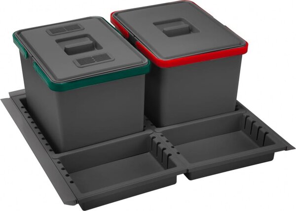 Elletipi Bidoni Raccolta Differenziata per Cassettone Cucina 2 Contenitori spazzatura 12+12 Litri in Plastica per Modulo da 60 cm - PTC22 06050 1F 
