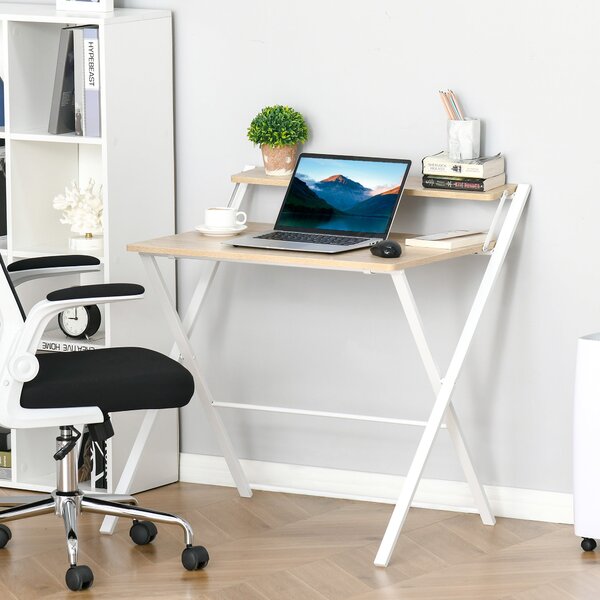 Scrivania Pieghevole 81,5x70x84 cm in Metallo e Truciolare Bianco