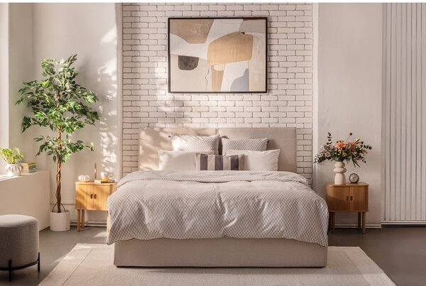 Letto matrimoniale imbottito beige con contenitore con rete inclusa 160x200 cm Thessa Bold – Bonami Selection