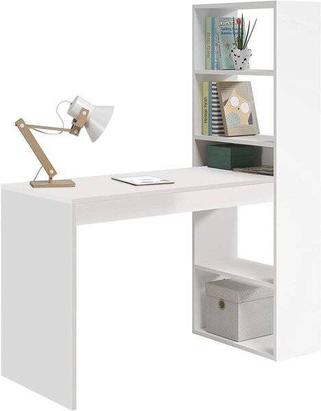 Scrivania Porta Pc 120x53x144 cm con Libreria Bianca