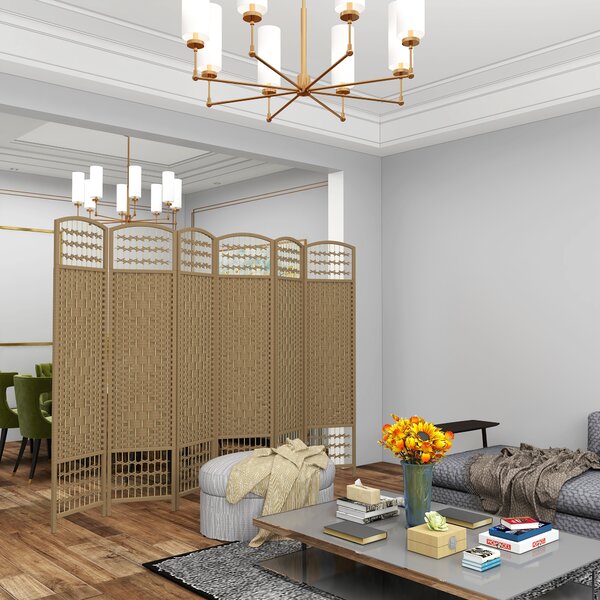 HOMCOM Paravento Interno in Legno, Separatore di Stanze Parete Pieghevole con 6 Pannelli, 240x170 cm, Legno Naturale | Aosom Italy