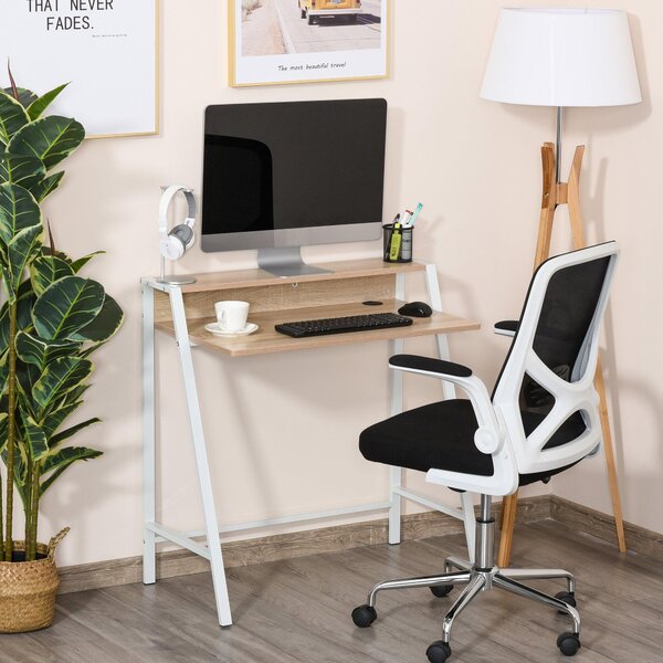 Scrivania da Ufficio 84x45x85 cm in Legno e Metallo Rovere